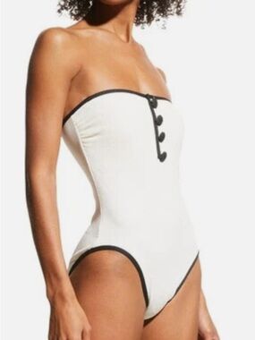 Kate spade Strapless White & Black Trim One-Piece Swimsuit